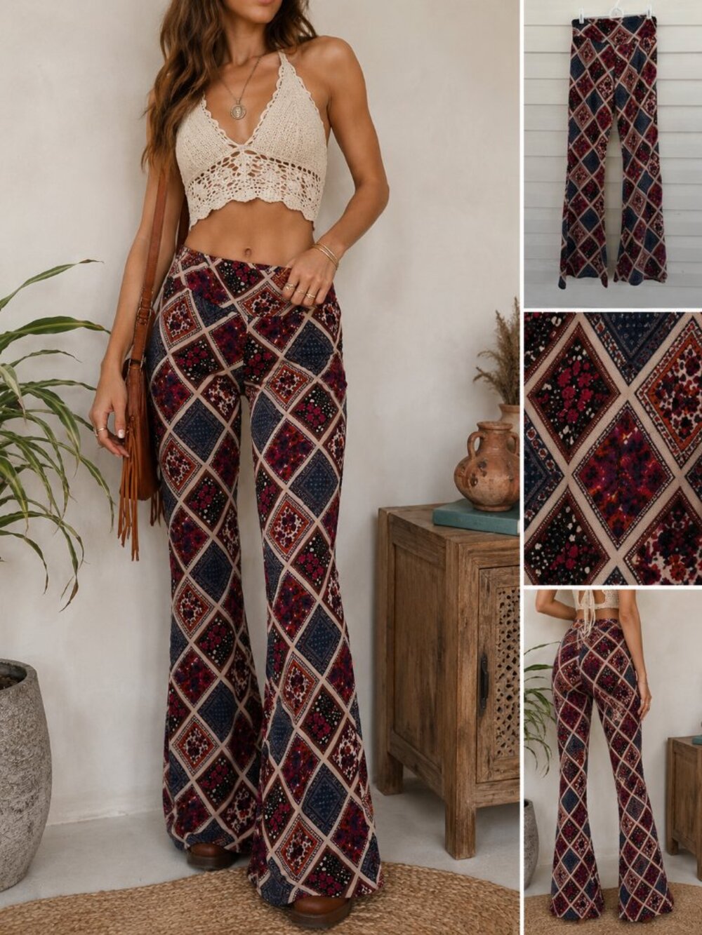 Earthbound Boho Flare Pants Hippie Festival Bell Bottom Yoga Retro Patchwork